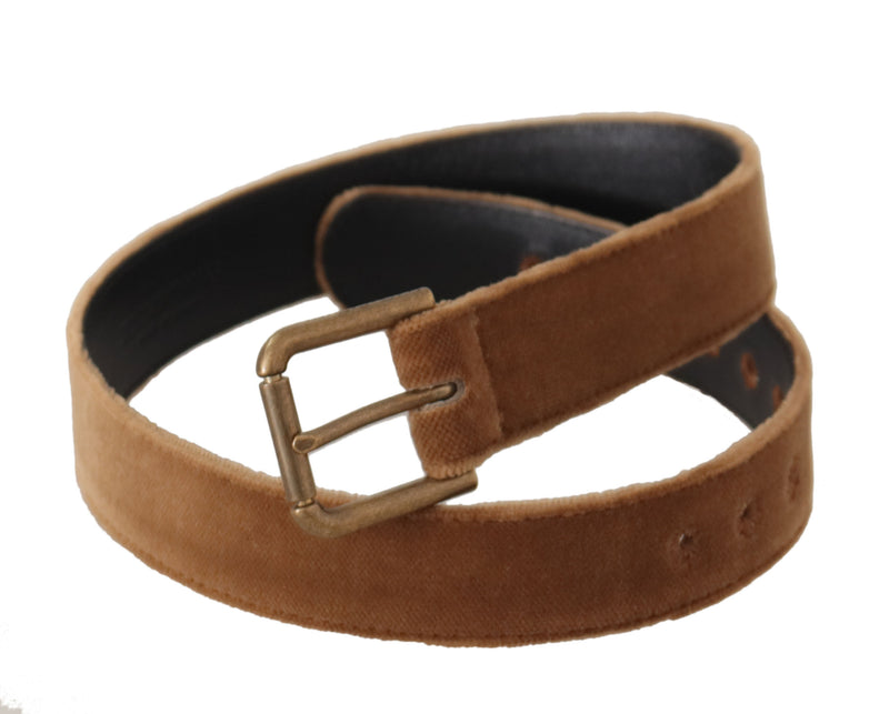 Dolce & Gabbana Ceinture en Velours Brun avec Boucle Métallique Logo Vintage