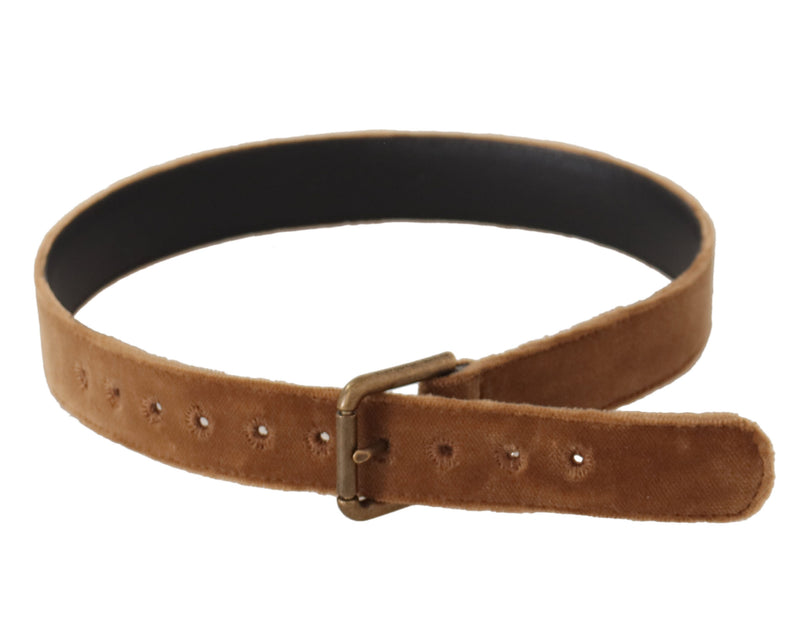 Dolce & Gabbana Ceinture en Velours Brun avec Boucle Métallique Logo Vintage