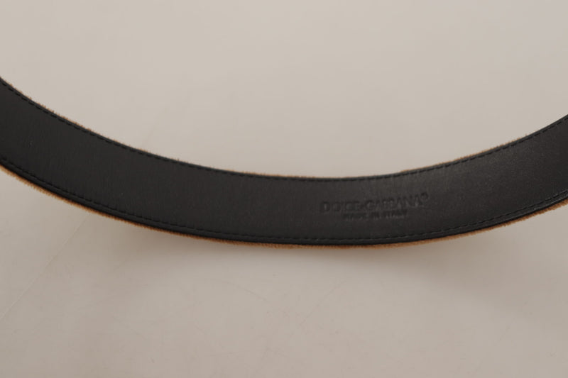 Dolce & Gabbana Ceinture en Velours Brun avec Boucle Métallique Logo Vintage