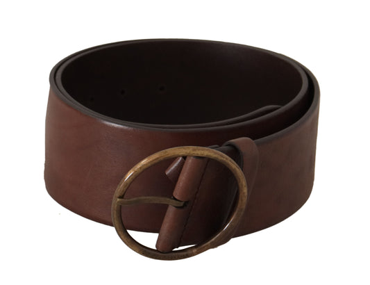 Dolce & Gabbana donkerbruine brede leren riem met metalen ronde gesp