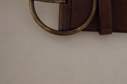 Dolce & Gabbana donkerbruine brede leren riem met metalen ronde gesp