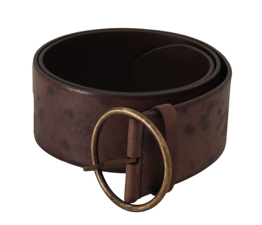 Dolce & Gabbana donkerbruine brede kalfsleren riem met ronde gesp en logo