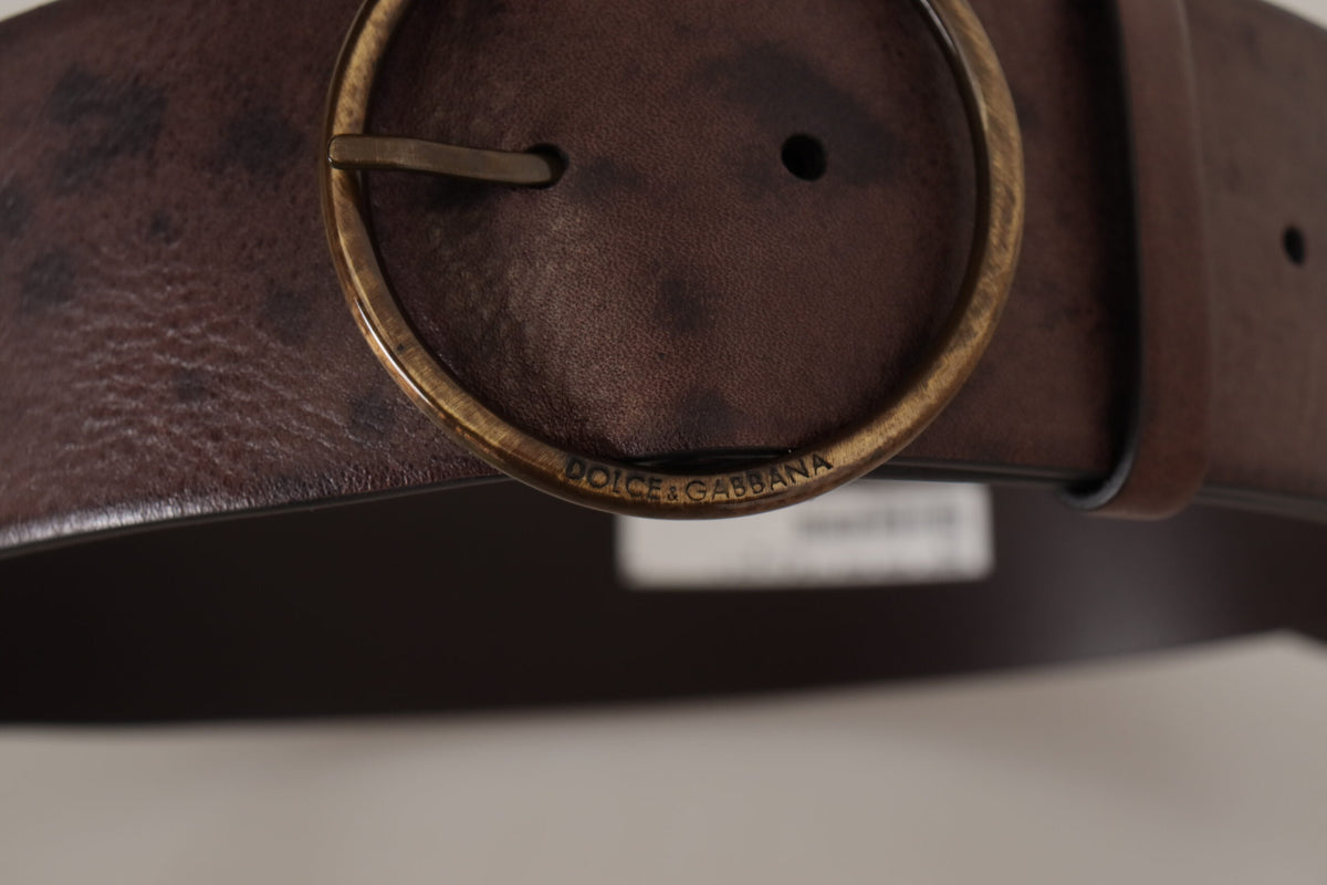 Dolce & Gabbana Ceinture Large en Cuir Brun avec Boucle Logo