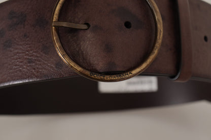Dolce & Gabbana donkerbruine brede kalfsleren riem met ronde gesp en logo