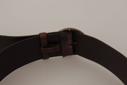 Dolce & Gabbana donkerbruine brede kalfsleren riem met ronde gesp en logo