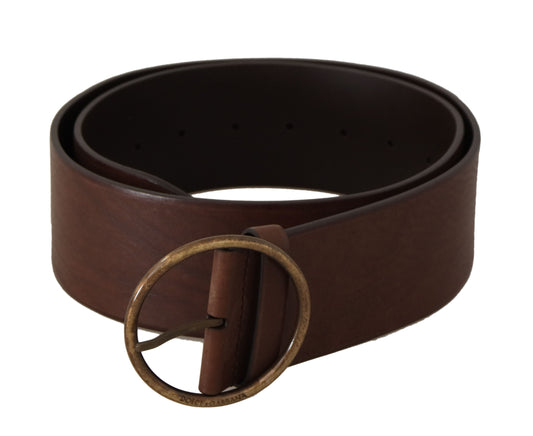 Dolce & Gabbana Bruine leren brede tailleriem met metalen ronde gesp en logo