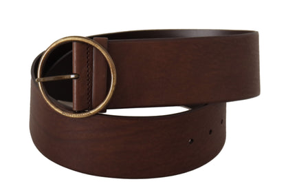 Dolce & Gabbana Bruine leren brede tailleriem met metalen ronde gesp en logo