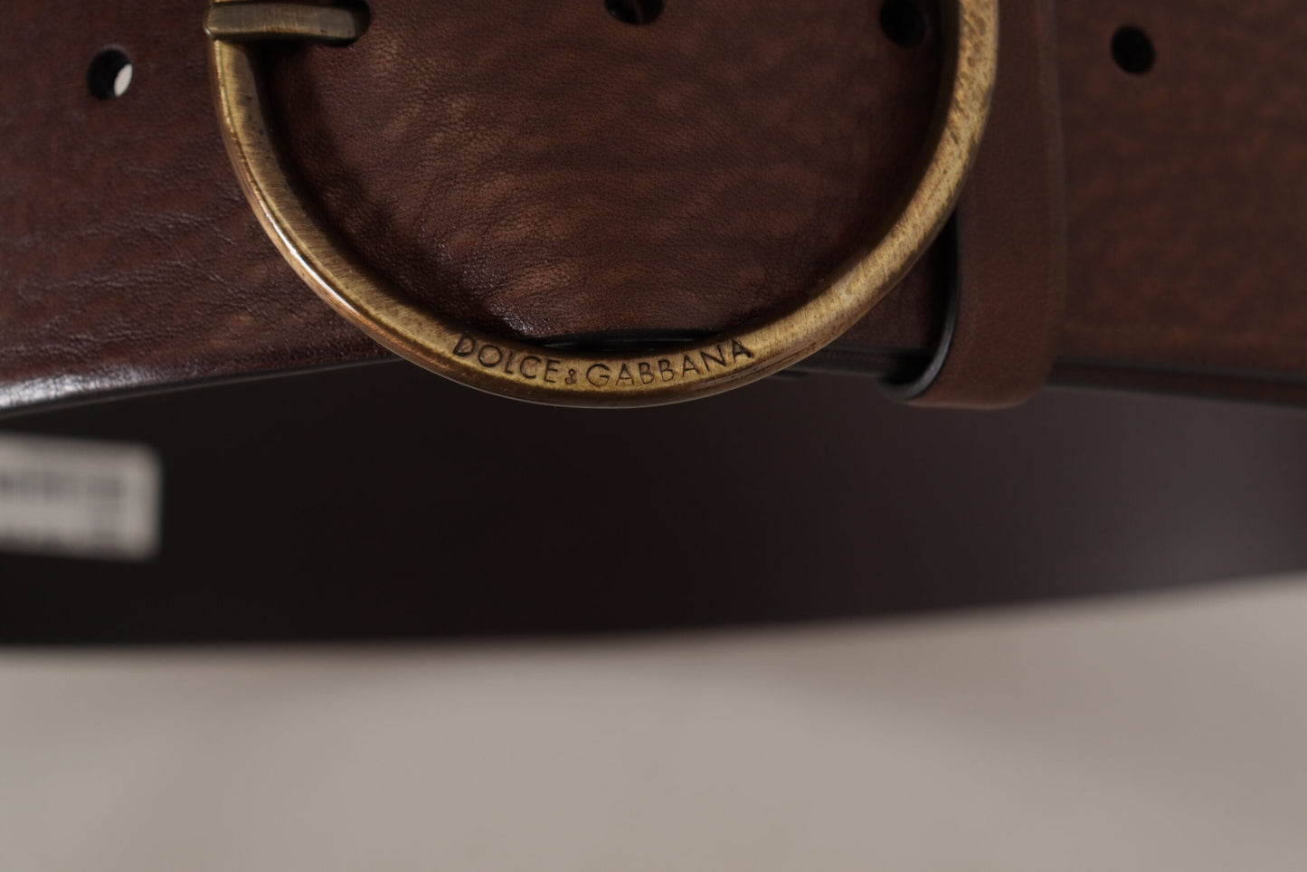 Dolce & Gabbana Bruine leren brede tailleriem met metalen ronde gesp en logo