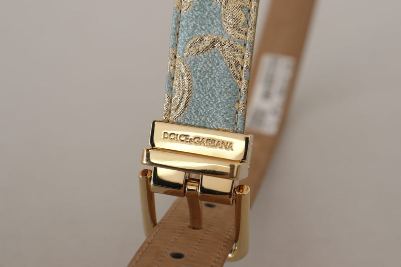 Dolce & Gabbana Ceinture en Cuir Jacquard Bleu avec Boucle en Métal Doré