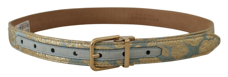 Dolce & Gabbana Ceinture en Cuir Jacquard Bleu avec Boucle en Métal Doré