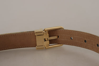 Dolce & Gabbana blauwe leren jacquard reliëf gouden metalen gesp riem