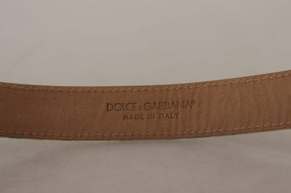 Dolce & Gabbana blauwe leren jacquard reliëf gouden metalen gesp riem