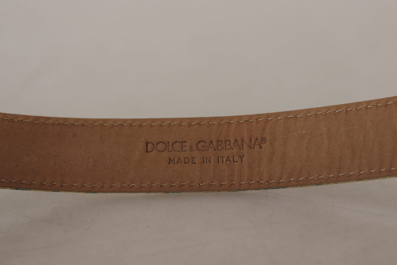 Dolce & Gabbana Ceinture en Cuir Jacquard Bleu avec Boucle en Métal Doré