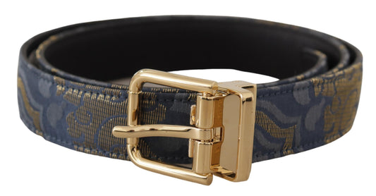 Dolce & Gabbana marineblauwe jacquard gouden metalen gespriem met logo