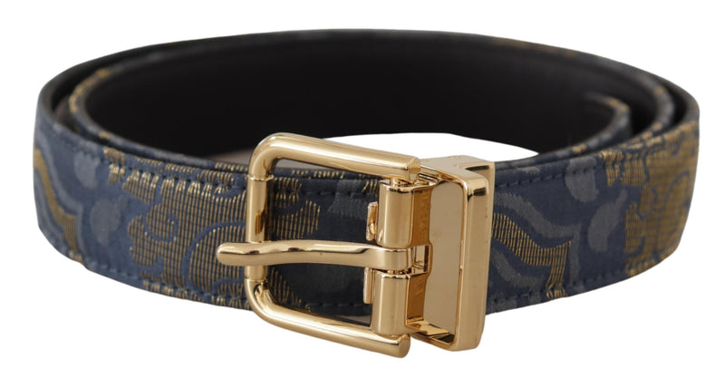 Dolce & Gabbana Ceinture Jacquard Bleu Marine avec Boucle Métallique Dorée