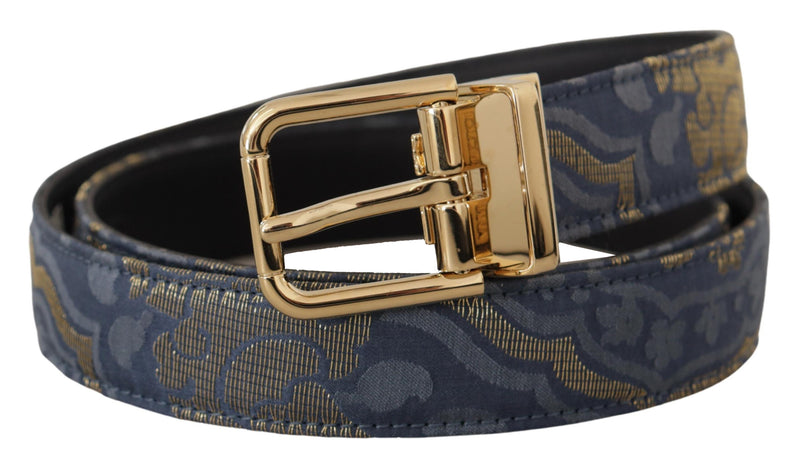 Dolce & Gabbana Ceinture Jacquard Bleu Marine avec Boucle Métallique Dorée