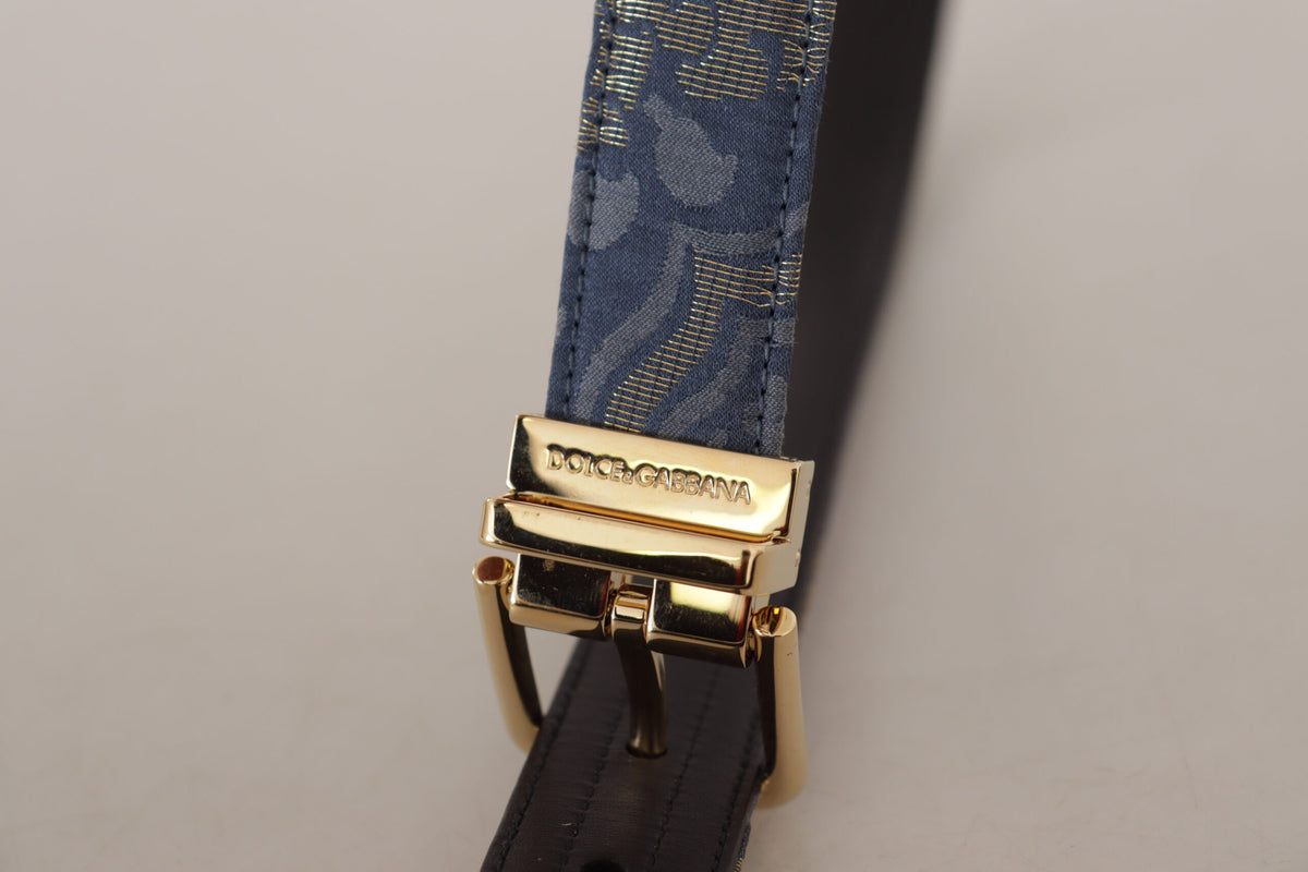 Dolce & Gabbana Ceinture Jacquard Bleu Marine avec Boucle Métallique Dorée