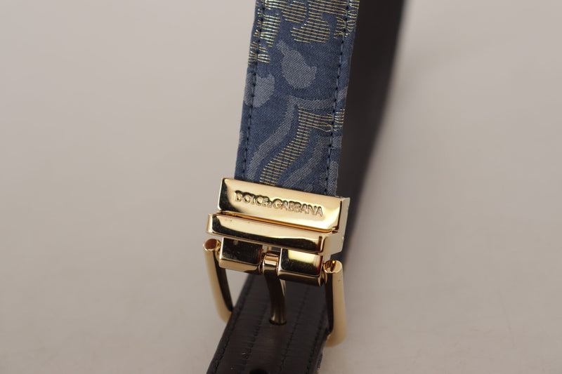 Dolce & Gabbana Ceinture Jacquard Bleu Marine avec Boucle Métallique Dorée