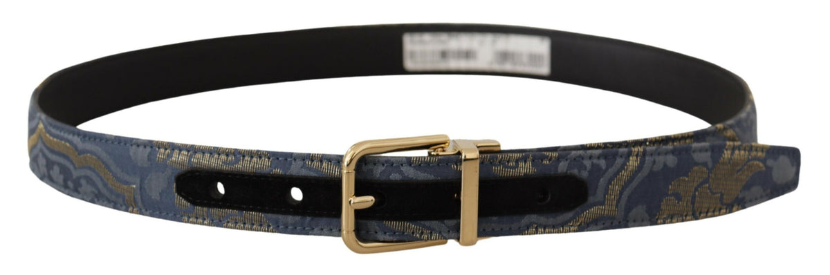 Dolce & Gabbana Ceinture Jacquard Bleu Marine avec Boucle Métallique Dorée