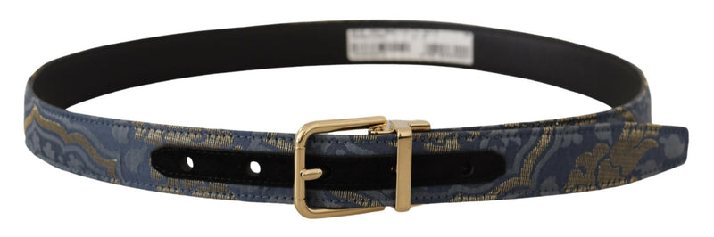 Dolce & Gabbana Ceinture Jacquard Bleu Marine avec Boucle Métallique Dorée