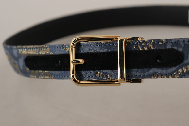 Dolce & Gabbana Ceinture Jacquard Bleu Marine avec Boucle Métallique Dorée