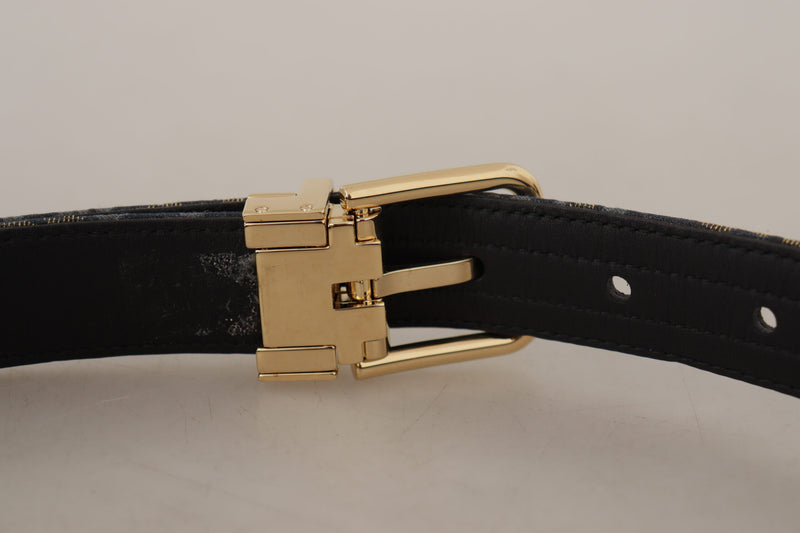 Dolce & Gabbana Ceinture Jacquard Bleu Marine avec Boucle Métallique Dorée