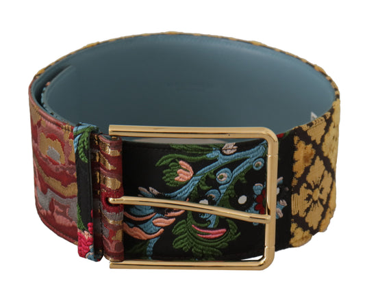 Dolce & Gabbana Multicolor geborduurde leren riem met gouden metalen gesp