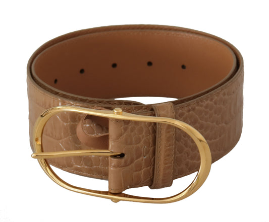 Dolce & Gabbana Bruin Beige Leren Gouden Metalen Ovale Gesp Riem