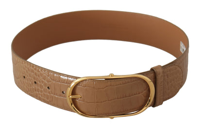 Dolce & Gabbana Bruin Beige Leren Gouden Metalen Ovale Gesp Riem