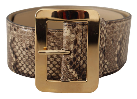 Dolce & Gabbana Bruine Exotische Brede Taille Leren Gouden Metalen Gesp Riem