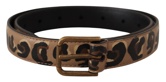 Dolce & Gabbana Bruine Luipaardprint Vintage Metalen Taille Gesp Riem