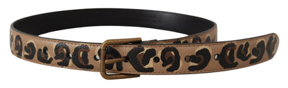 Dolce & Gabbana Bruine Luipaardprint Vintage Metalen Taille Gesp Riem