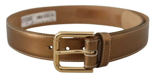 Dolce & Gabbana Bronzen Kalfsleren Riem met Gouden Logo Taillegesp