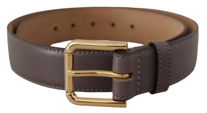 Dolce & Gabbana Ceinture en Cuir de Veau Grise avec Boucle Logo Or