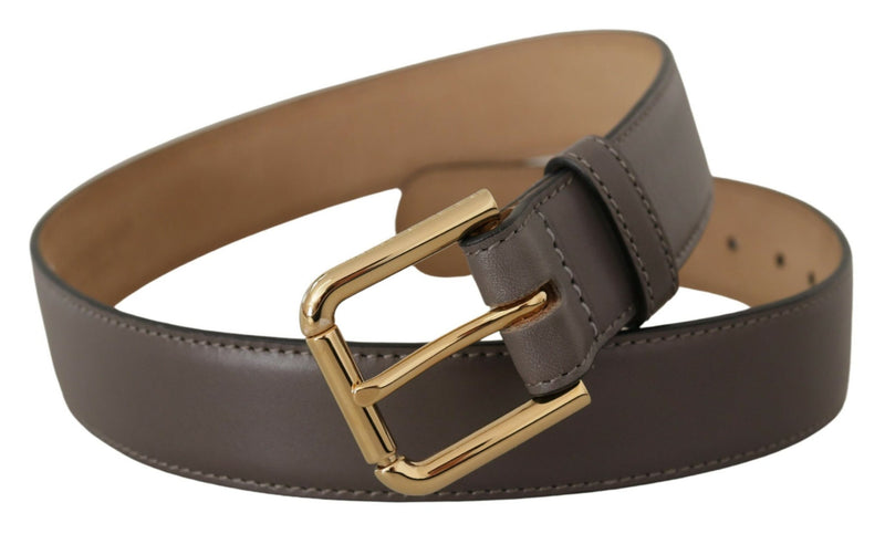 Dolce & Gabbana Ceinture en Cuir de Veau Grise avec Boucle Logo Or