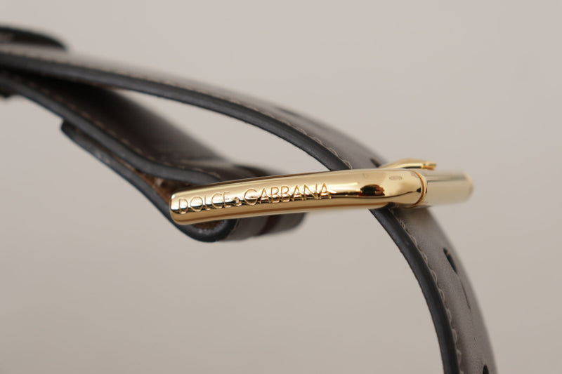 Dolce & Gabbana Ceinture en Cuir de Veau Grise avec Boucle Logo Or