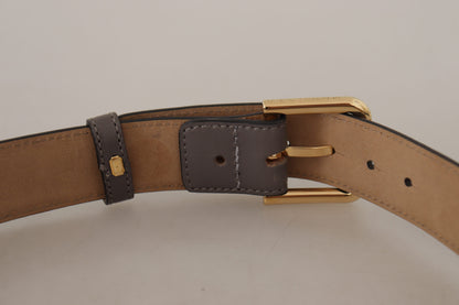 Dolce & Gabbana Grijze Kalfsleren Riem met Gouden Metalen Logo Gesp