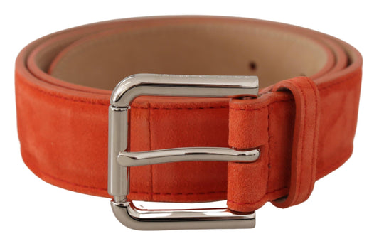 Dolce & Gabbana oranje suède leren riem met zilveren logo en metalen gesp