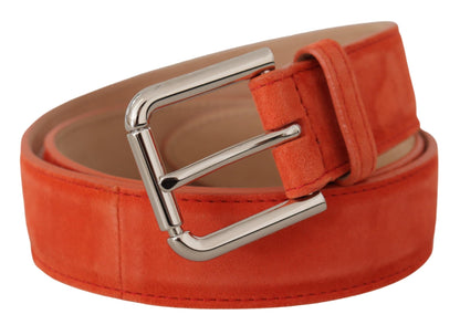 Dolce & Gabbana oranje suède leren riem met zilveren logo en metalen gesp