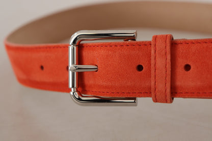 Dolce & Gabbana oranje suède leren riem met zilveren logo en metalen gesp