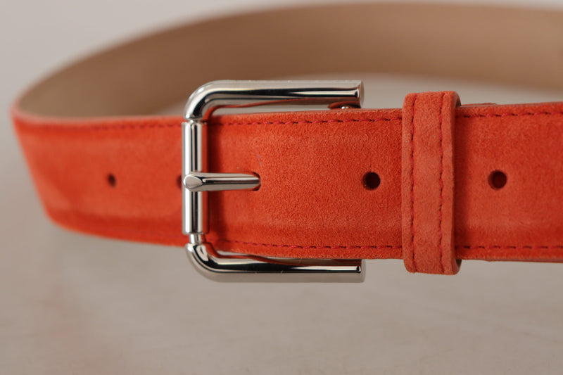 Dolce & Gabbana Ceinture en Suède Orange avec Boucle Logo Argent
