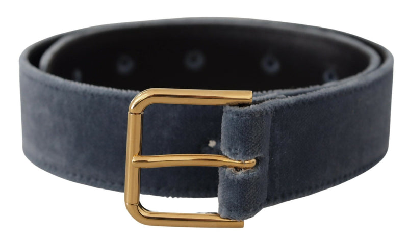 Dolce & Gabbana Ceinture en Velours Bleu Marine avec Boucle Logo Dorée