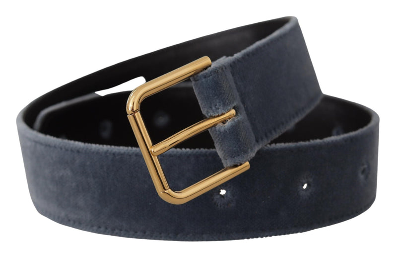 Dolce & Gabbana Ceinture en Velours Bleu Marine avec Boucle Logo Dorée