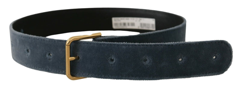 Dolce & Gabbana Ceinture en Velours Bleu Marine avec Boucle Logo Dorée