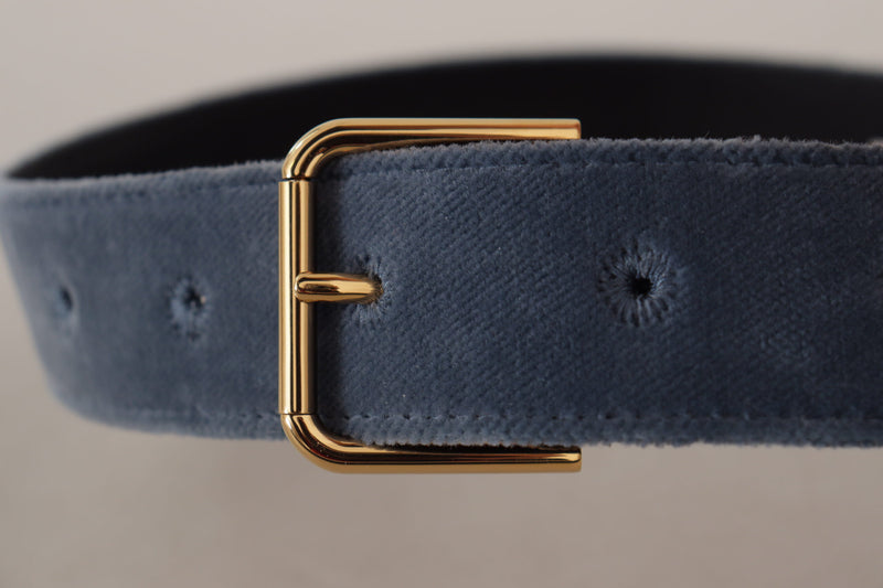 Dolce & Gabbana Ceinture en Velours Bleu Marine avec Boucle Logo Dorée