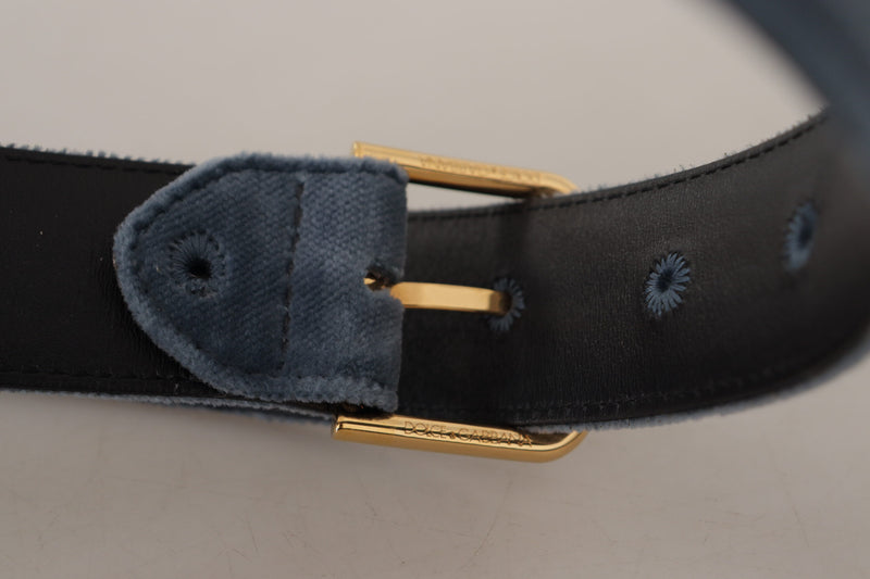 Dolce & Gabbana Ceinture en Velours Bleu Marine avec Boucle Logo Dorée