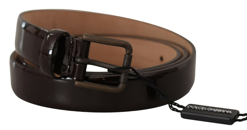 Dolce & Gabbana Ceinture en Cuir Verni Noir avec Boucle Métallique