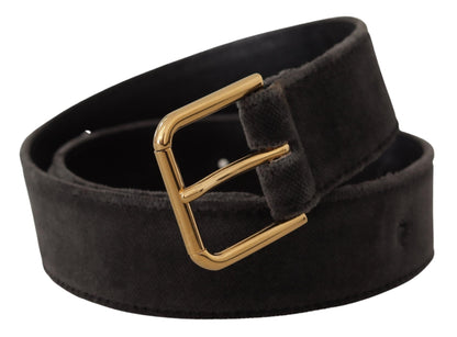 Ceinture Dolce & Gabbana en velours marron avec boucle en métal doré et logo
