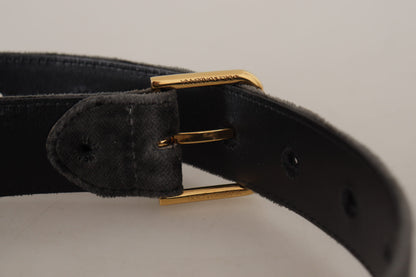 Ceinture Dolce & Gabbana en velours marron avec boucle en métal doré et logo