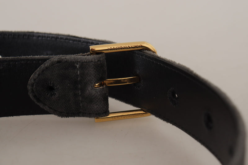 Dolce & Gabbana Ceinture en Velours Marron avec Boucle Métallique Logo